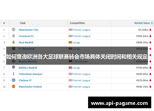 如何查询欧洲各大足球联赛转会市场具体关闭时间和相关规定