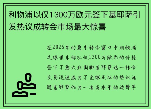 利物浦以仅1300万欧元签下基耶萨引发热议成转会市场最大惊喜